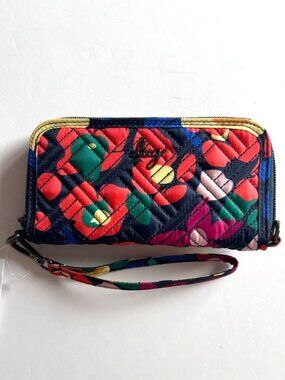 Lug Whirly RFID Wristlet Wallet Wildflower XL Indigo Dark Blue with Floral Print